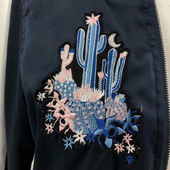 Juicy Couture SMALL Navy Blue Cactus Patch Track Windbreaker Bomber Jacket Zip - Picture 5 of 7